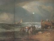 Joseph Mallord William Turner A coast scene with fisherman hauling a boat ashore (mk31) painting